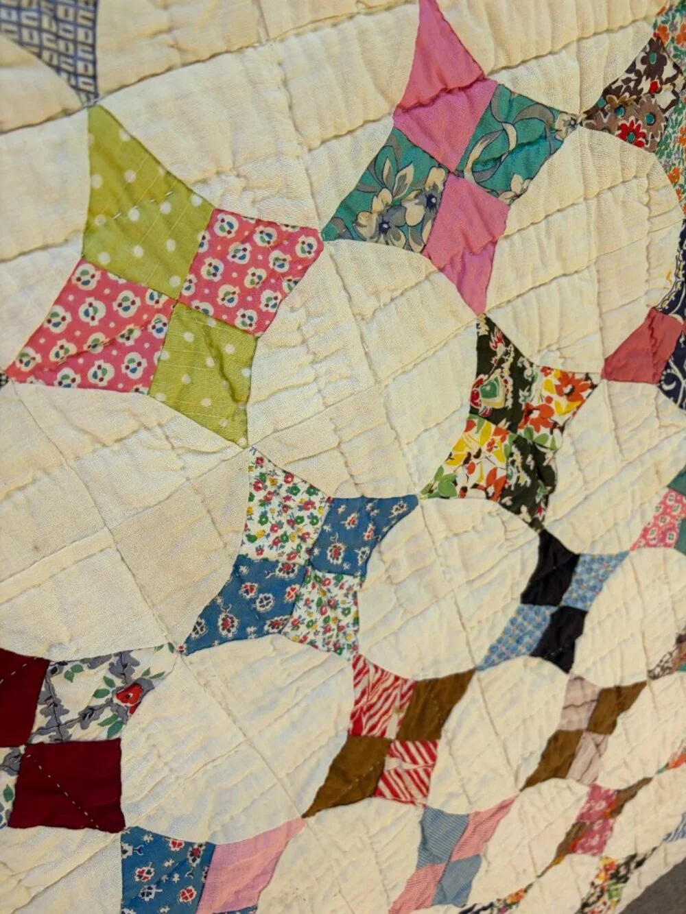 Vintage Feedsack Kite Patchwork Quilt | Hand Pieced & Hand Quilted | 65